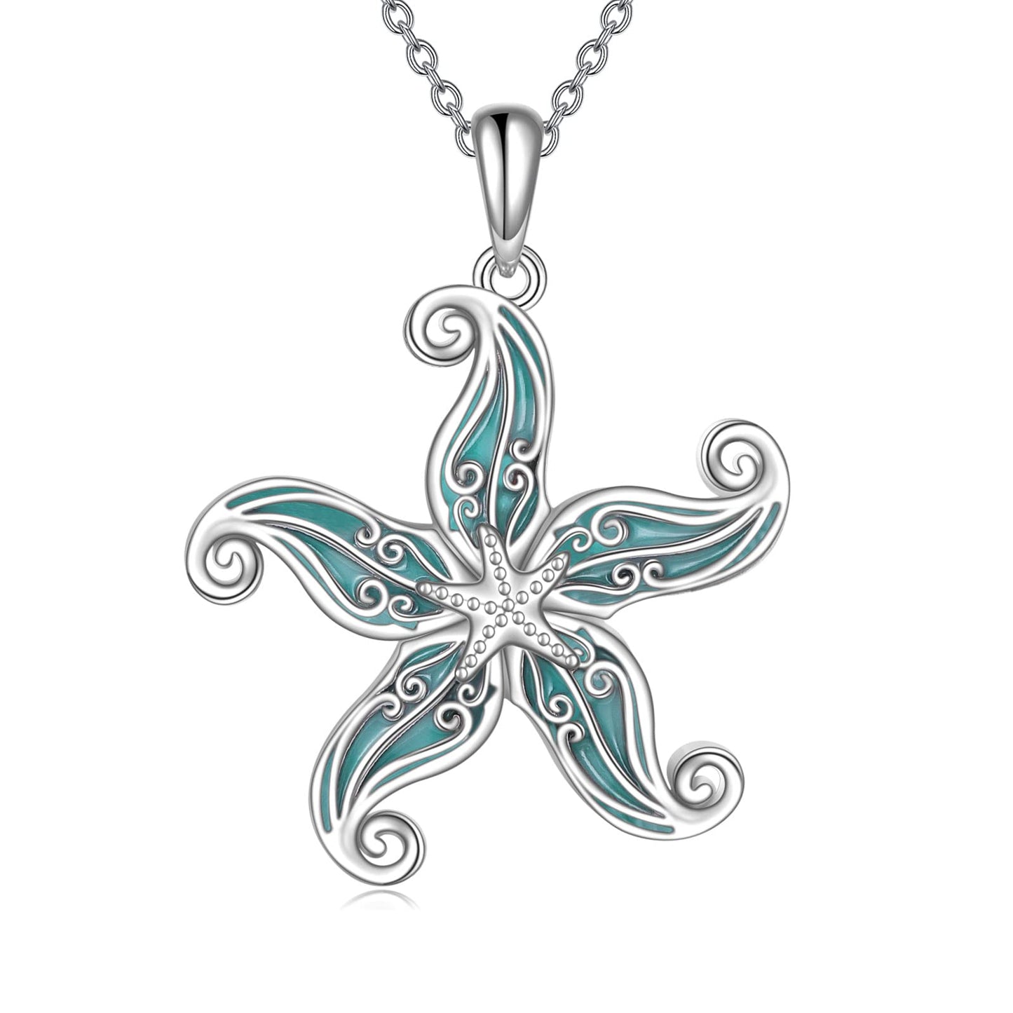 CRMAD Beach Starfish Necklace Sterling Silver Teardrop Ocean Jewelry for Women (starfish)