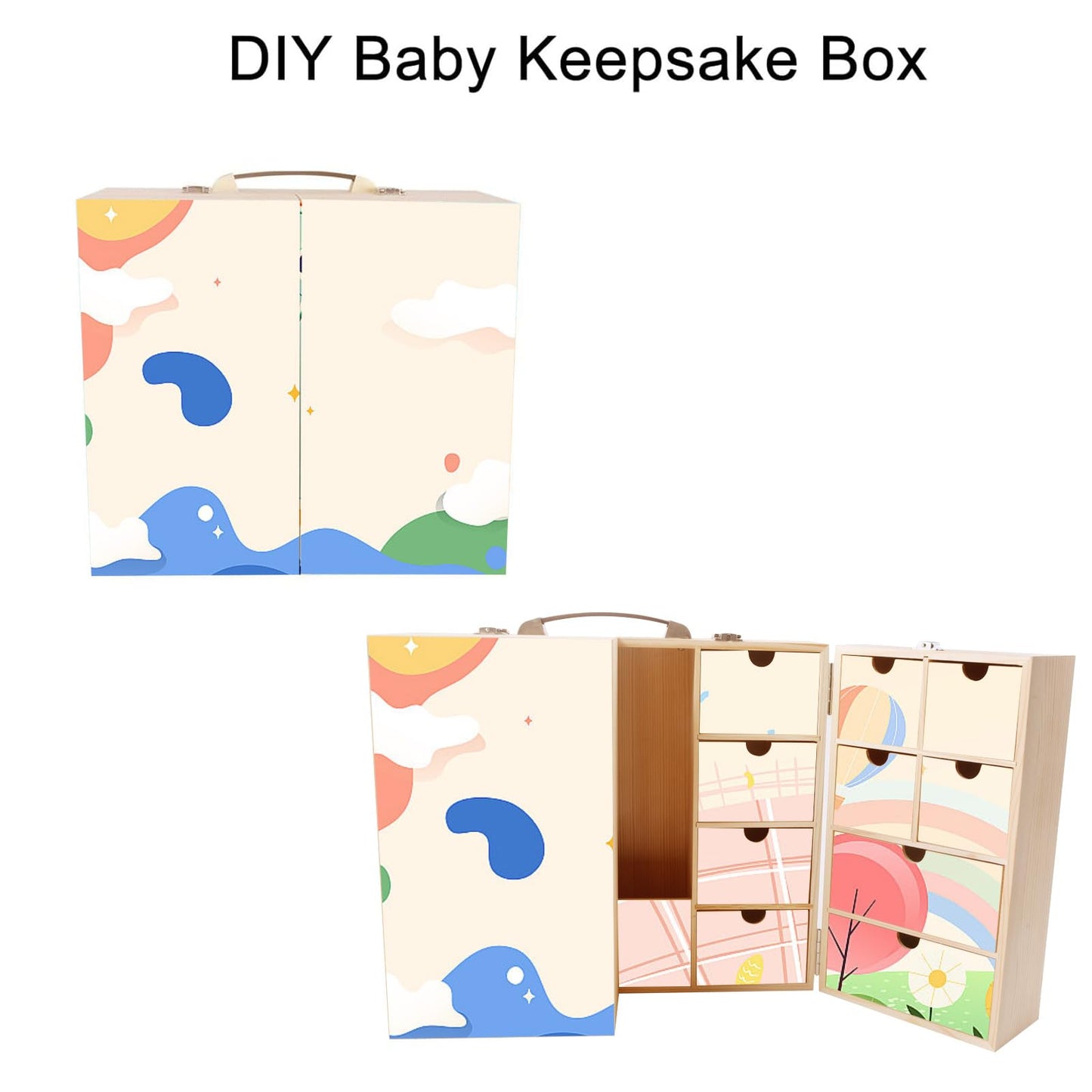 Vencer DIY Baby Keepsake Box - Handwritten Label Wood Newborn Memory Organizer for Baby Shower, Hair, Teeth, Pregnancy, Mother's Day, Maternity