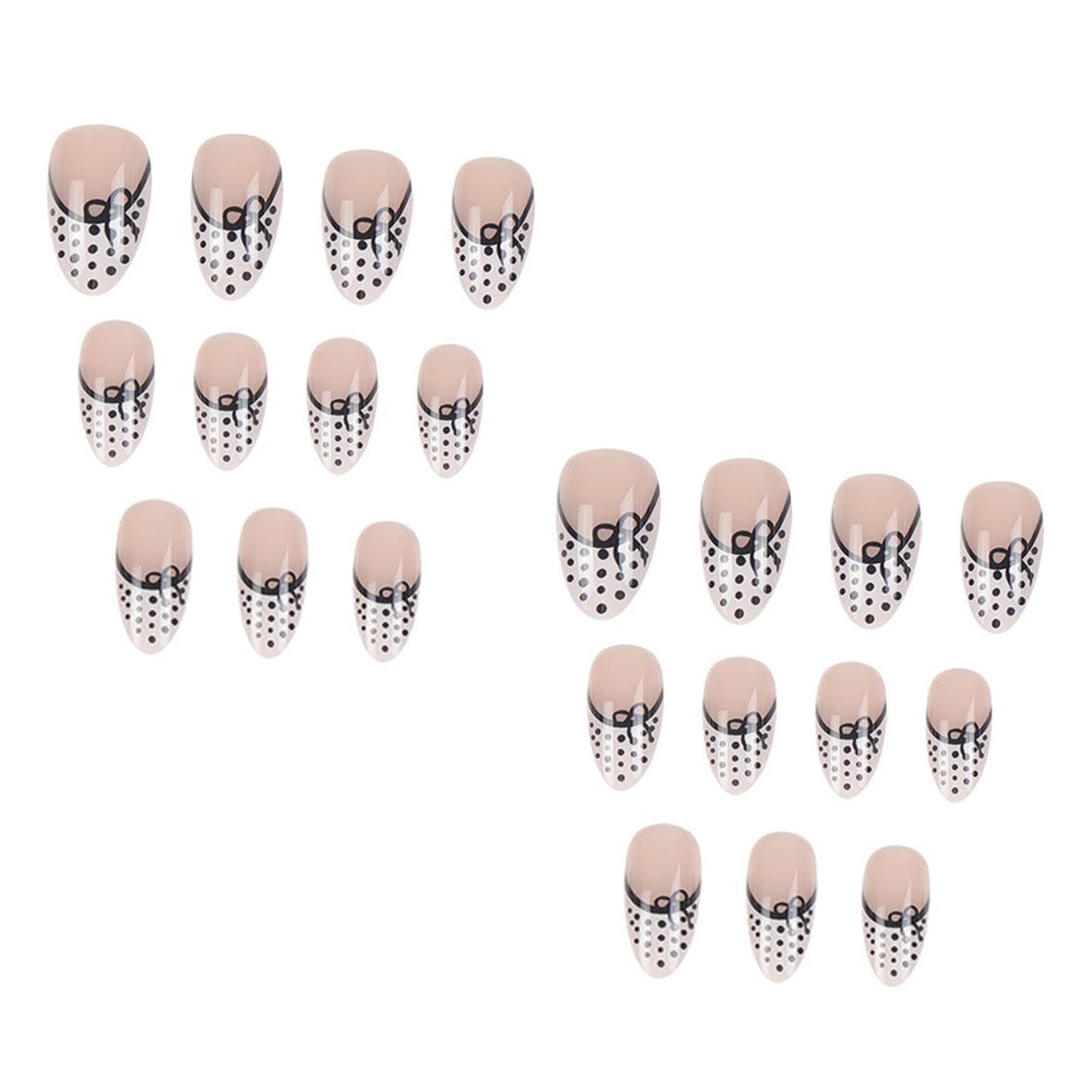 IMSOHOT Press on Nails, Black & White, Polka Dot Pattern Design, Medium Almond Fake Nails, French Tips Glossy Acrylic False Nails, Full Cover Cute Glue on Nails | 12 Sizes - 24 Nail Kit