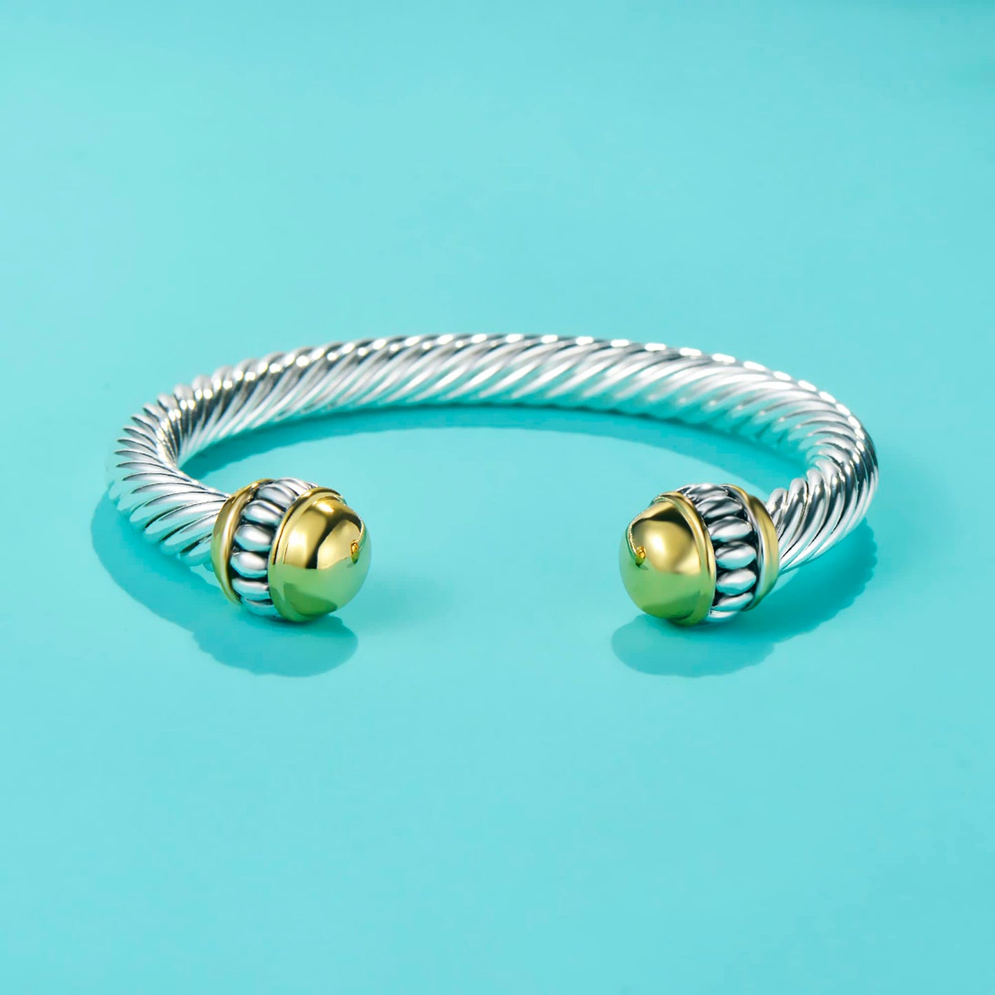 UNY JEWEL Jewelry Make a Statement Two Tone Twisted Cable Wire Caviar Gold Ball Cuff Bangle Makes a Stylish Christmas Gift(Two Tone Ball)