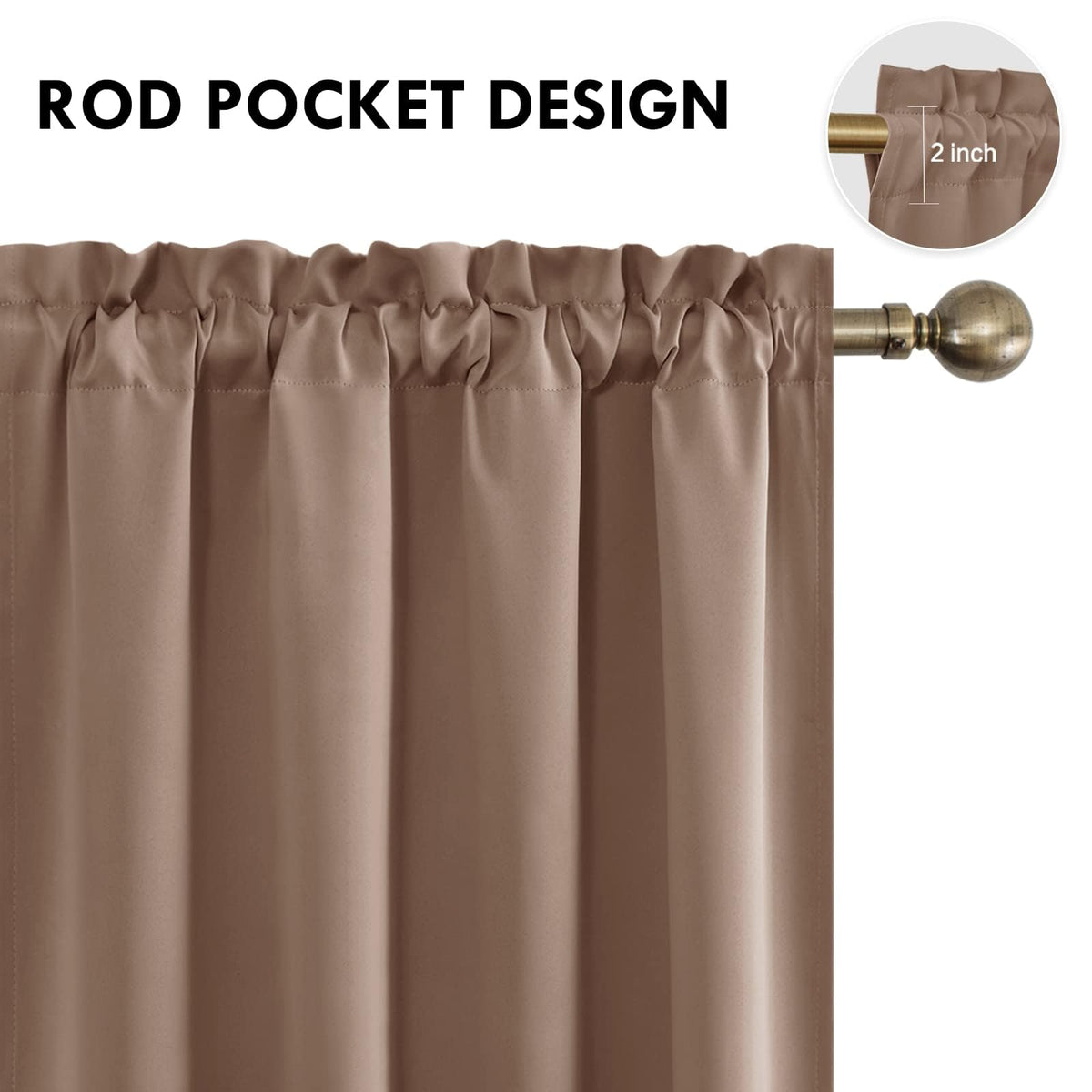 Wide Blackout Curtains for Bedroom Living Room 70 x 72 Inch Long Khaki