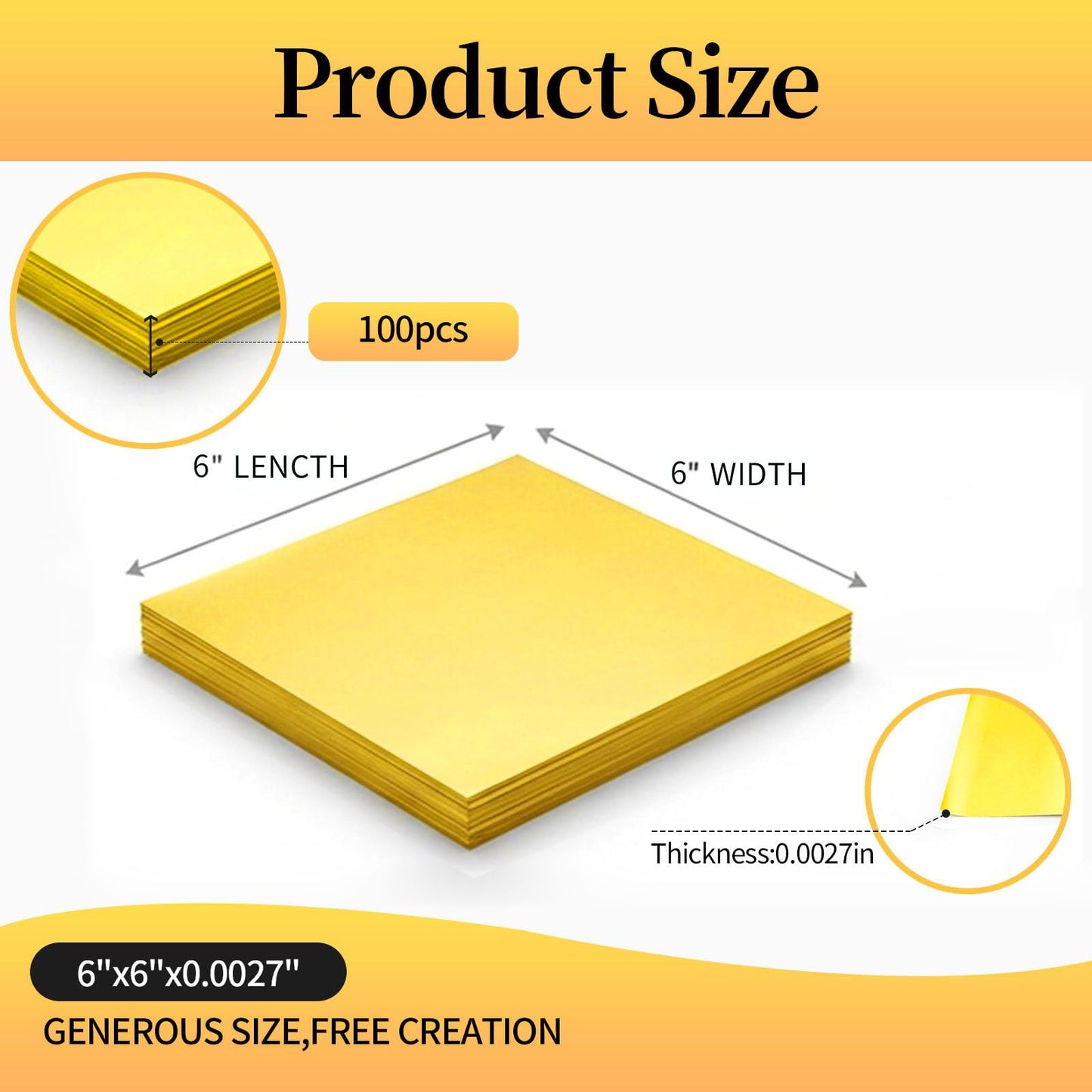PanLuoNais 100 Pcs Thick Craft & Embossing Foil Sheets ,Durable Tin & Aluminum Foil for DIY Art, Home Repairs and Crafting-Gold