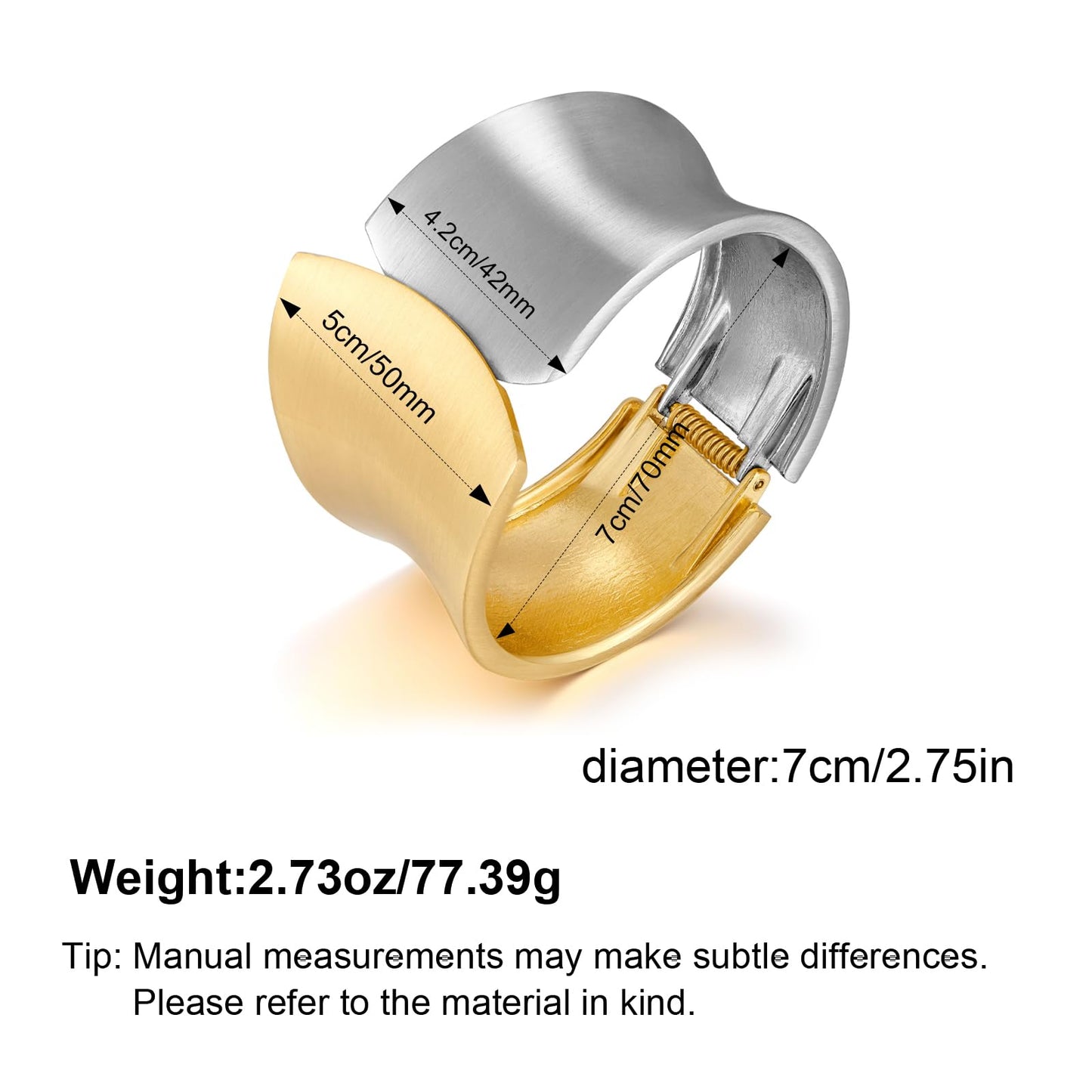 SHANTYSON Two Tone Matte Bracelet for women Chunky Brushed Mix Metal Bangle Bracelet Vintage Thick Wide Cuff Bracelet Open Cuff Geometric Bracelet (Style1-brushed-two tone -big)