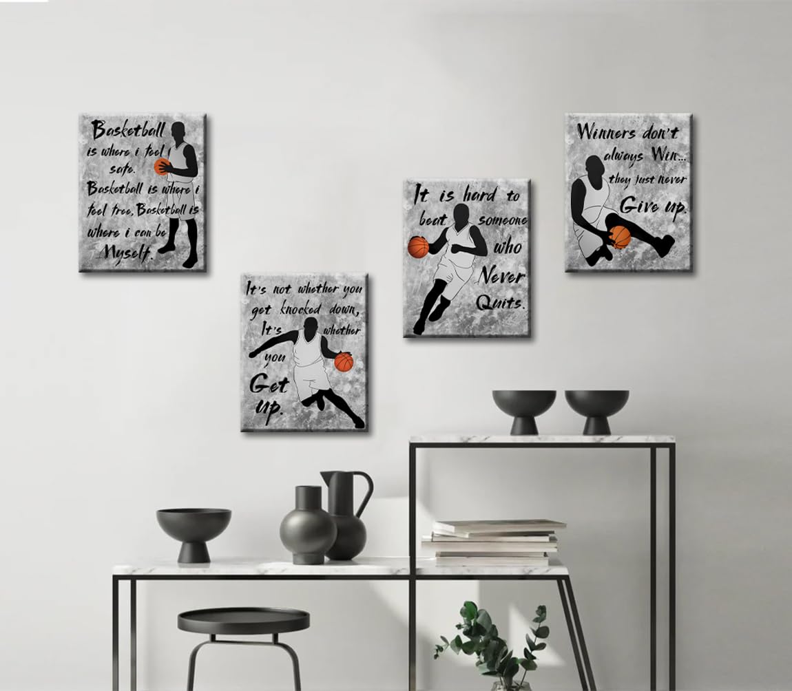 LNLAGBO Framed Inspirational Basketball Wall Art Prints,Motivational Quotes Set,Basketball Posters,Gift for Sports Fans Boys Guys Room Dorm Bedroom Wall Decor,Set of 4(8"x10")