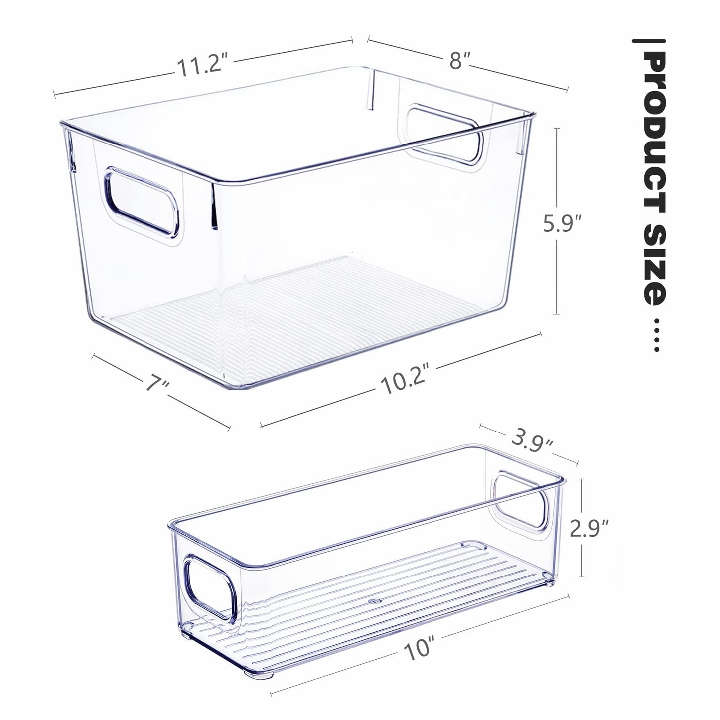 SKTEET Set of 8 Clear Plastic Storage Bins, 4 Large and 4 Small Stackable Storage Containers for Pantry Organization and Kitchen Storage Bins,Home Edit and Cabinet Organizers