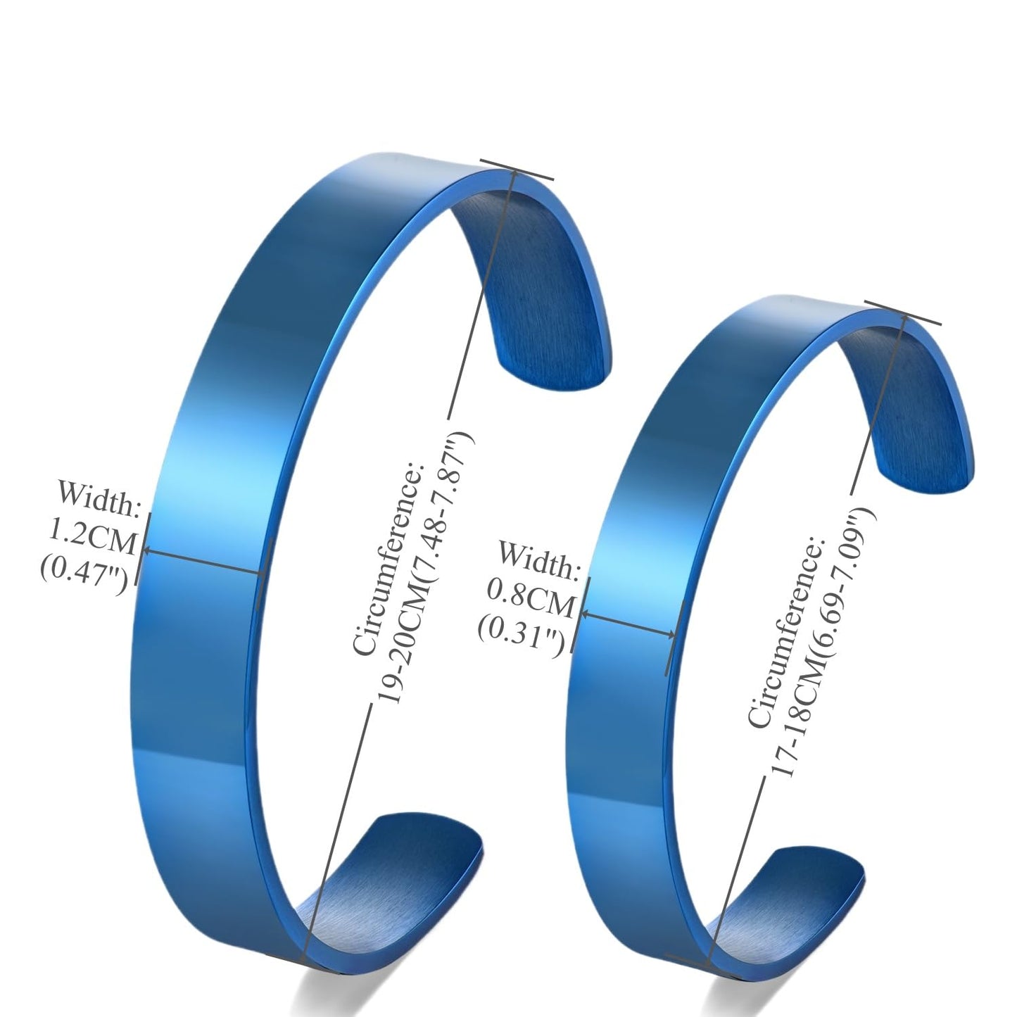 BIYONGDE 2 PCS Couples Blue cuff bracelet Solid Minimalist Stainless Steel Cuff Bangle Matching Bracelet designed for men women couples lovers