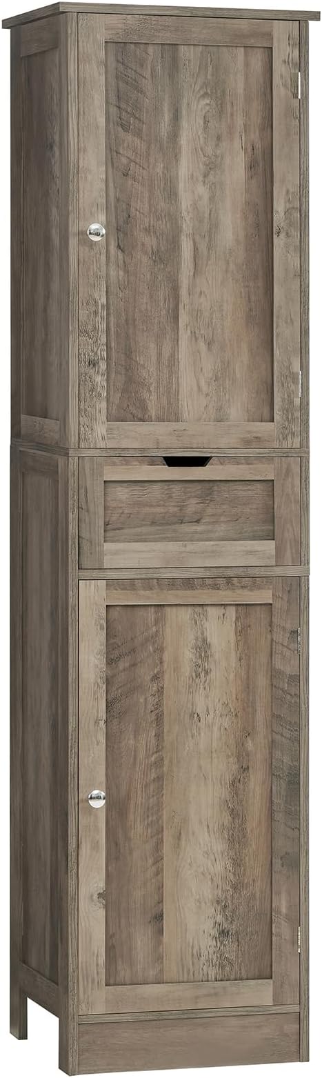 Iwell 67" Tall Storage Cabinet, Narrow Storage Cabinet with Drawer & Adjustable Shelves, Bathroom Cabinet, Floor Cabinet for Living Room, Home Office, Rustic Oak