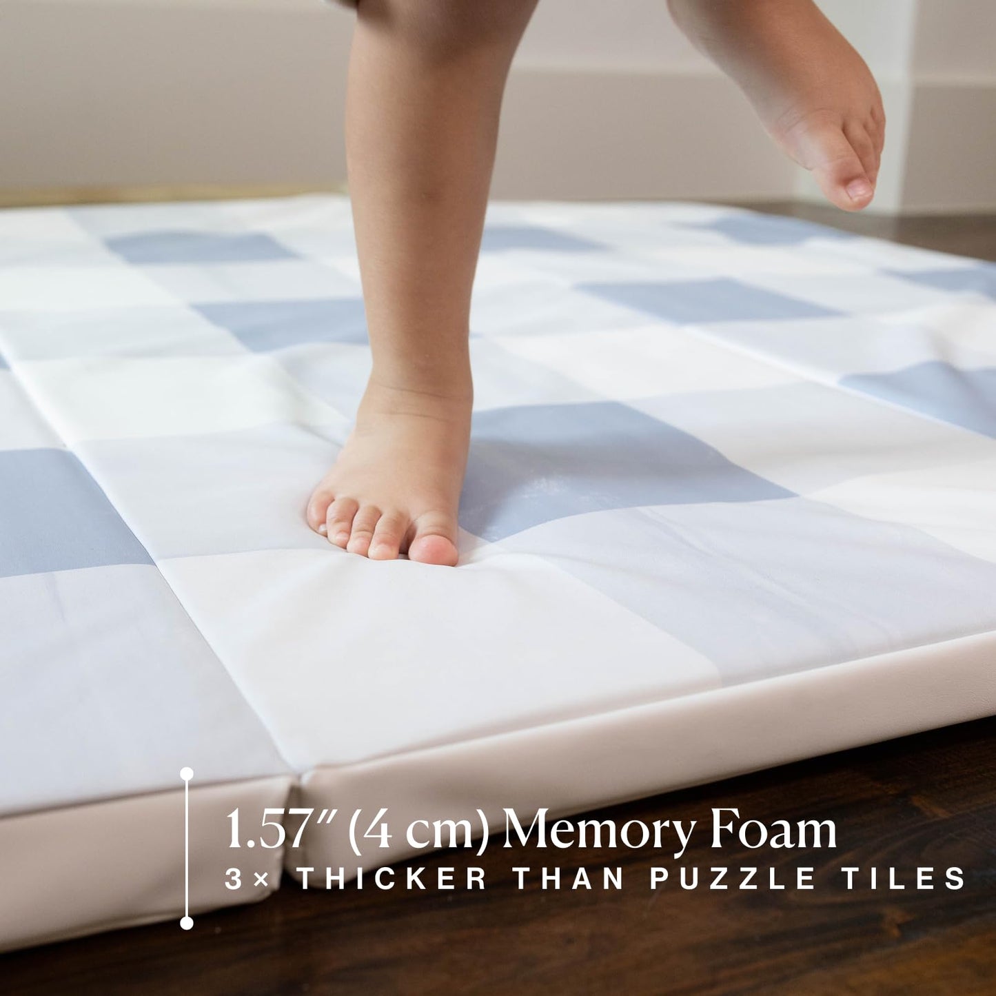 Toddlekind Tumble Mat – Foldable Memory-Foam Play Mat 4 × 6 ft – Cushioned Tumbling, Non-Toxic & Vegan Leather, Easy-Wipe, Portable Baby Play Gym (Blue)