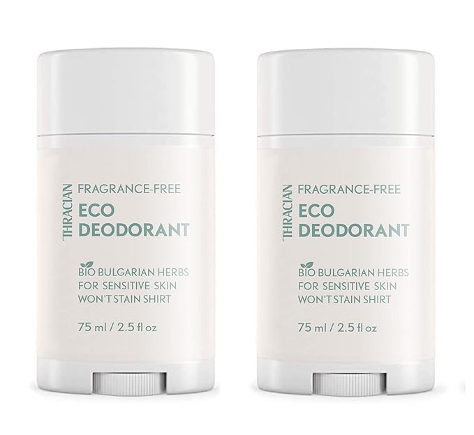 Thracian™ Fragrance-free Eco Deodorant with Zinc Oxide, for Sensitive Skin, Aluminum-Free, Baking Soda-Free, Alcohol-Free, No Added Fragrance, 2.5 Fl Oz (Pack of 2)