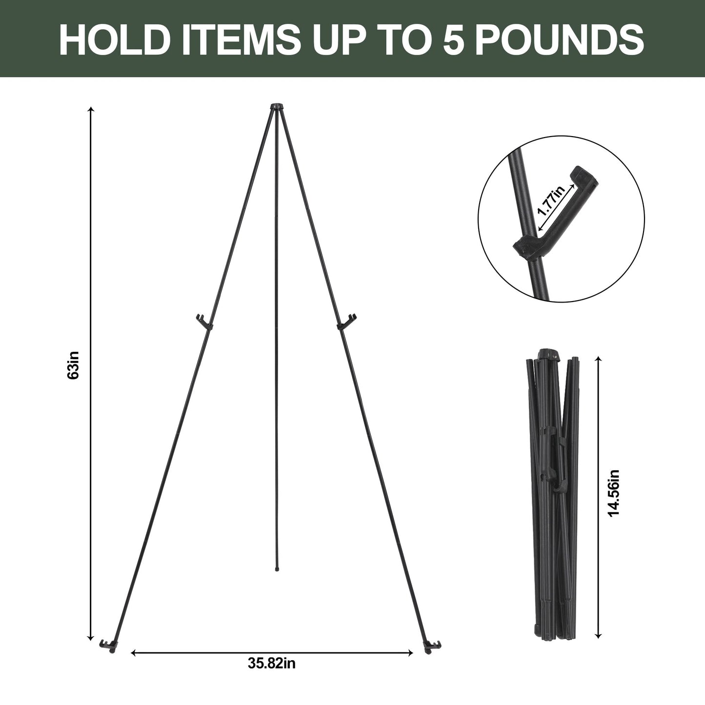 DANMO Easel Stand for Wedding Sign Poster 63'' Instant Display Easel for Floor Adjustable Metal Art Easel Black