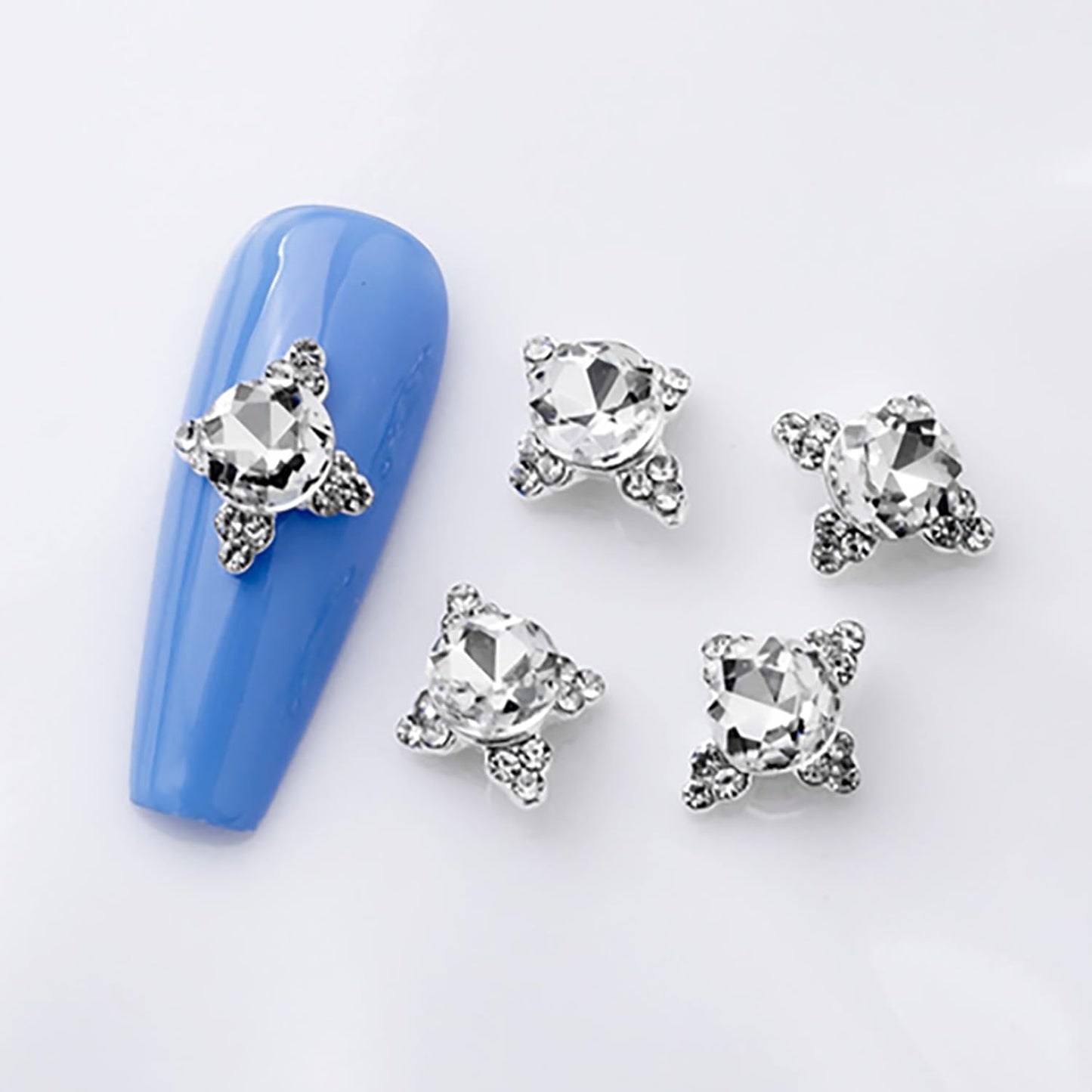SILPECWEE 20pcs 3d Nail Rhinestone Gems Silver Nail Charms Clear Crystal for Nails Diamond Flat-back Alloy Nail Art Charms Nail Studs Nail Jewels Decoration for DIY Salon Manicure Accessories