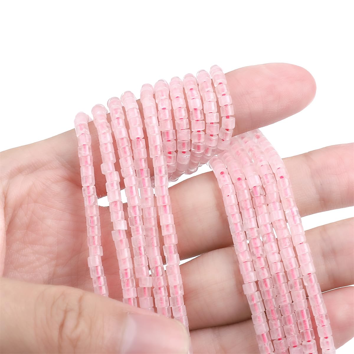 BEADIA Natural Rose Quartz Spacer Beads Caps Flat Round Loose Beads for Beading Jewelry Making 3mmx2mm 38cm