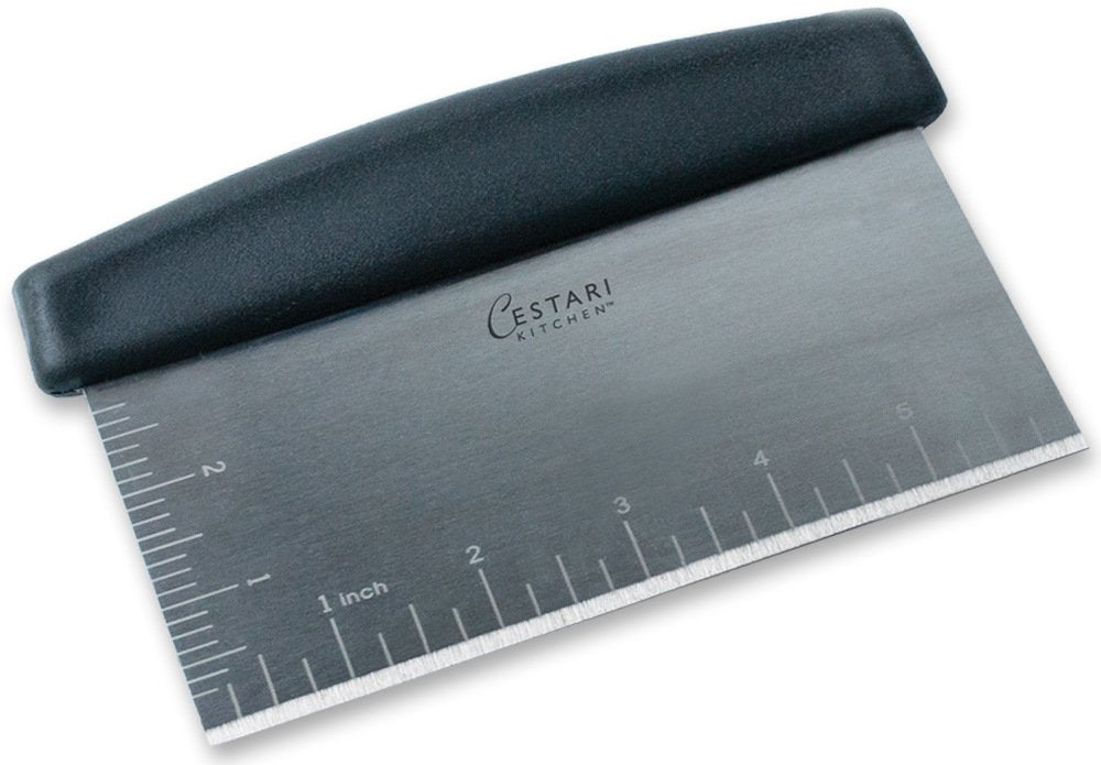 Cestari Dough Scraper Bench Knife: Professional Quality Heavy Duty Stainless Steel Bench Scraper, Chopper, Cutter - Perfect for Pastry, Nuts, Herbs, Chocolate, Pizza Dough, Soap, Bread Baking