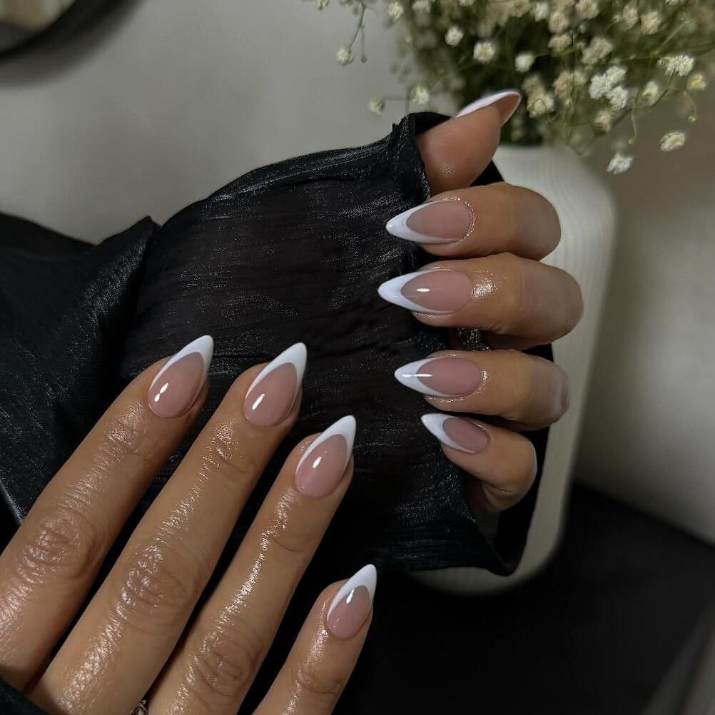 KQueenest White French Tip Press on Nails Almond & Press on Toes Short Square For Summer Beach Party Daily Decoration in 60 Pcs