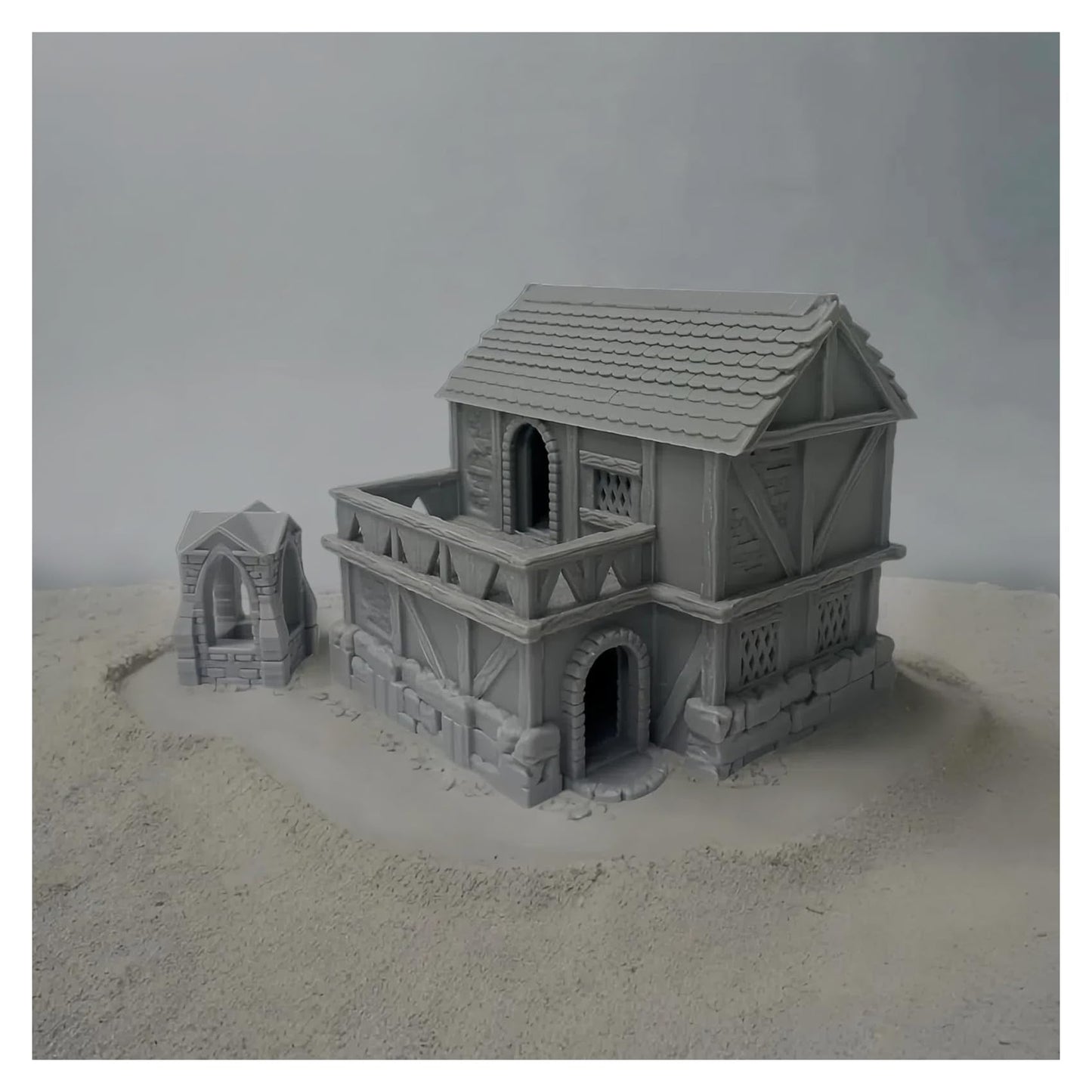 Paintable Tabletop Miniature Little Town Building Terrains - 18mm Small Scale Dioramas Building Set Scenery with Medieval Architecture Style by HAUTICO (HVillageHouses7-1)