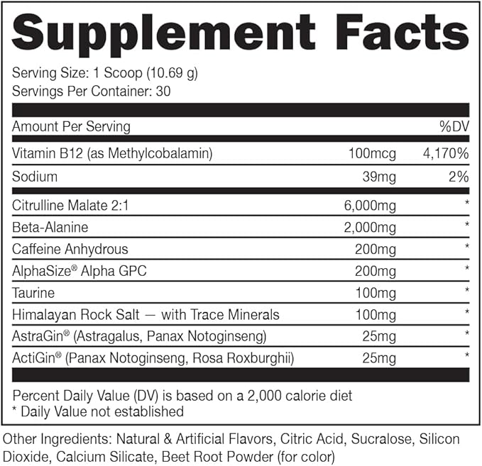 Bucked Up Pre Workout - Best Tasting - 6 Grams Citrulline, 2 Grams Beta Alanine Non Proprietary Blend, Powder (Strawberry Kiwi)