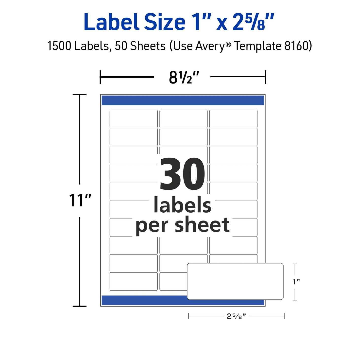 Avery Easy Peel Printable Address Labels with Sure Feed, 1" x 2-5/8" Customizable Stickers, White, 1,500 Blank Mailing Labels, Great for Mailing, Shipping, and More (2-Pack of 08160)