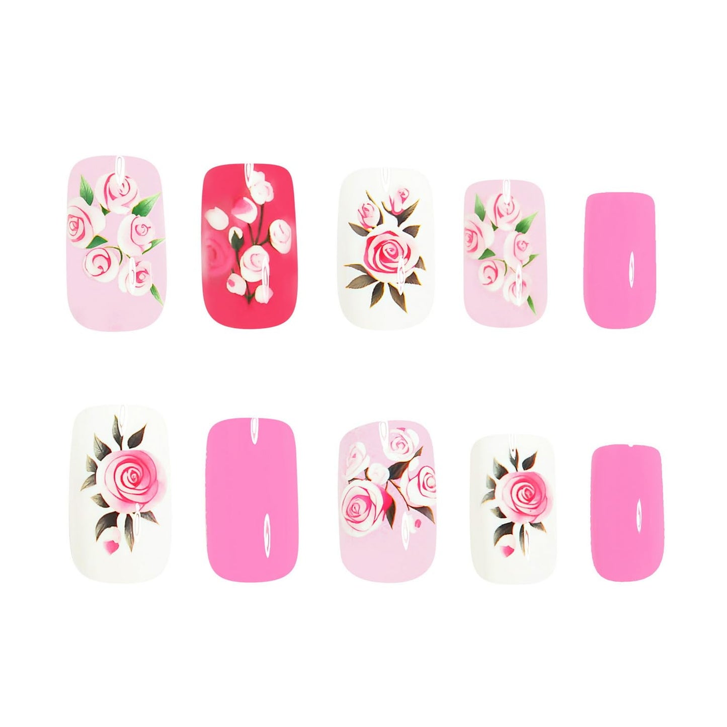 Pink Press on Nails Medium Length Fake Nails with Rose designs Acrylic Press ones Full Cover Romantic Valentine Glue on Nails Glossy Reusable Stick on Nail for Women Finger Manicure Decor24pcs