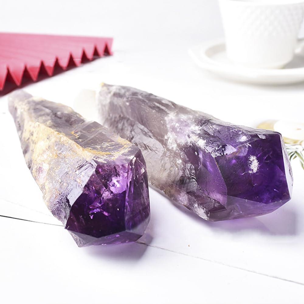 6pcs Set Natural Raw Amethyst Point Wand, Single Terminated Crystal Cluster Scepter, Healing Crystal Point, Positive Energy Gemstone, Reiki Meditation Spiritual Ornament,Home Decor & Crystal Gift