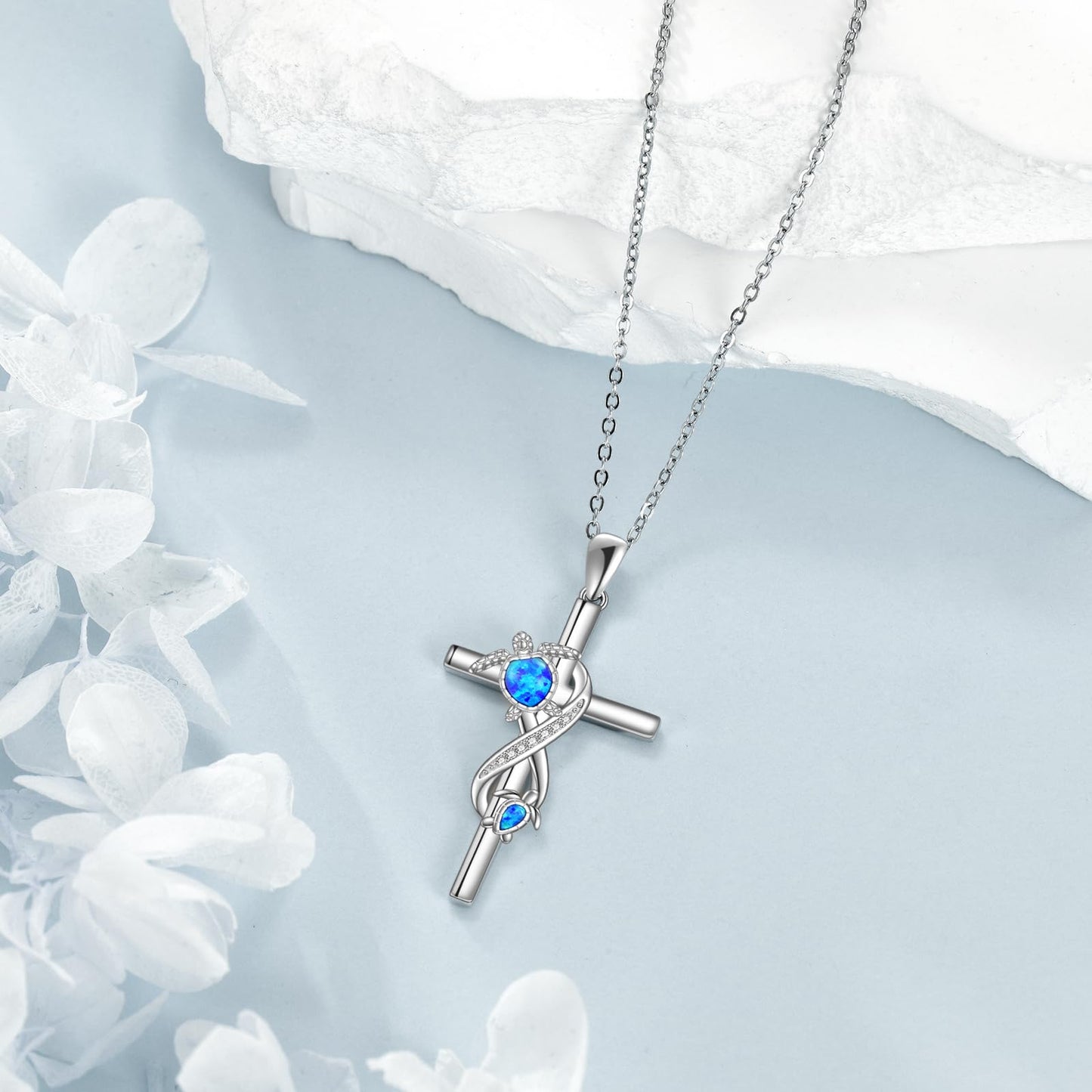 POPLYKE Turtle necklace Sterling Silver SeaTurtle Necklace for Women Cross NecklaceMother's Day Gifts, Blue