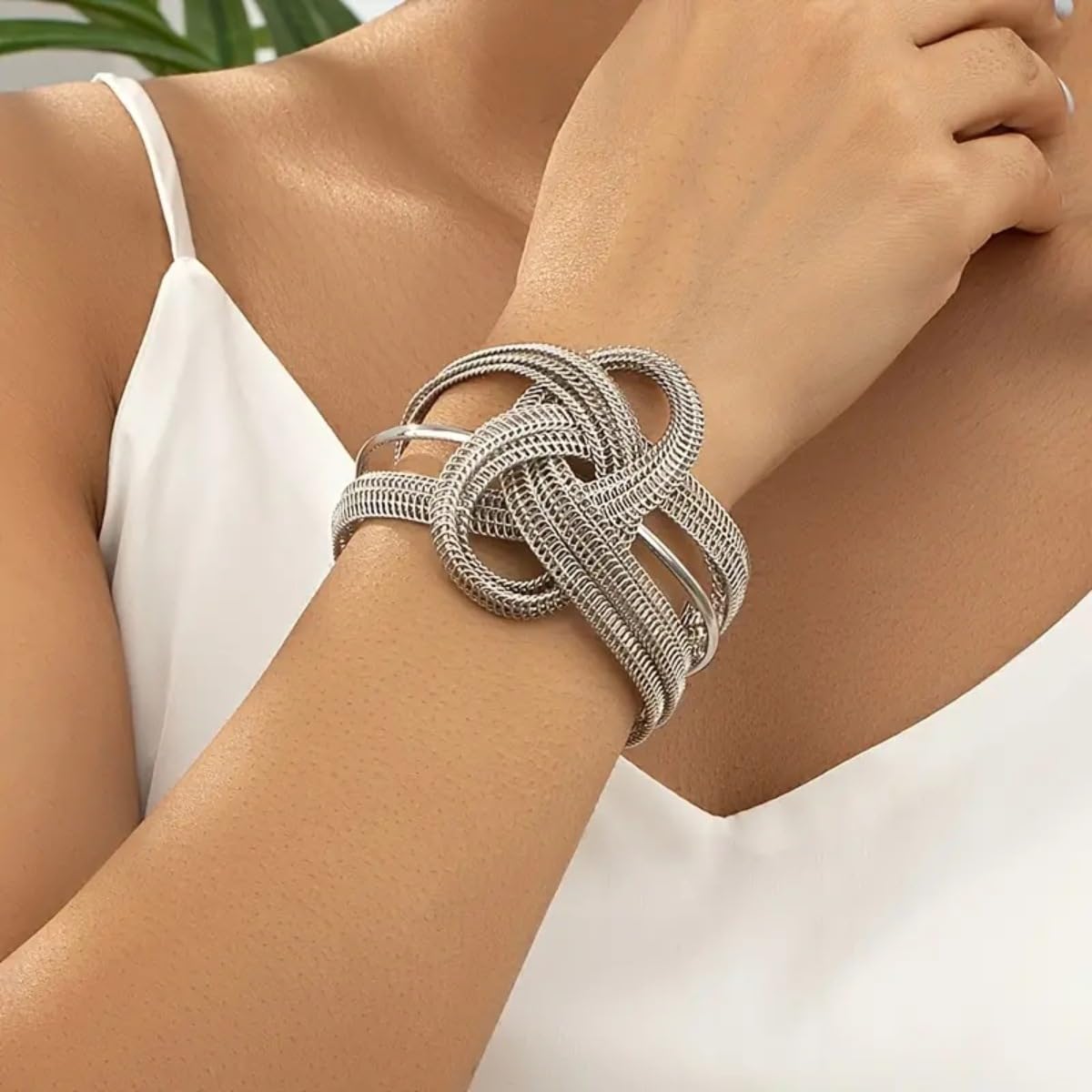 MOEEIJEW Chunky Cuff Bracelets for Women Wide Gold/Silver Cuffs Bangle Hollow Out Adjustable Bracelets Punk Vintage Jewelry (Silver A)