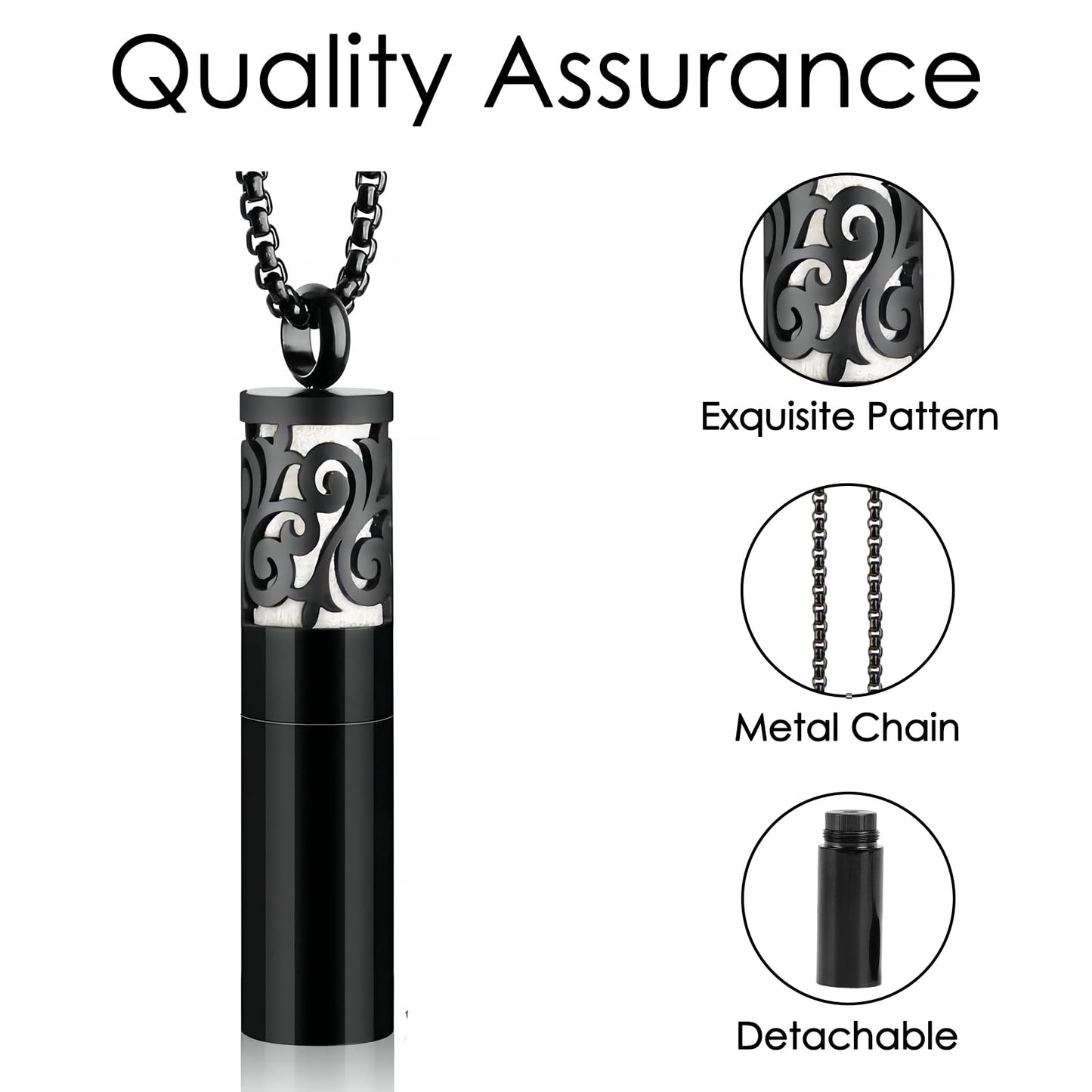 CAIRIAC Essential Oil Necklace for Women, Aromatherapy Necklace Diffuser, Women's/Men's Fragrance Diffuser Pendant (Black)