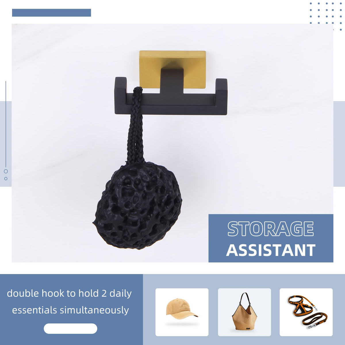 Double Towel Hook Black and Gold