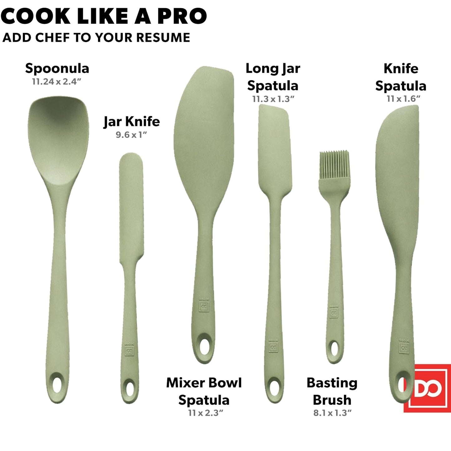 DI ORO 6-Piece Silicone Spatula Set - Rubber Kitchen Utensils for Baking, Cooking & Mixing - Heat-Resistant 600°F BPA Free Spatulas for Nonstick Cookware - Dishwasher Safe (Sage Green)
