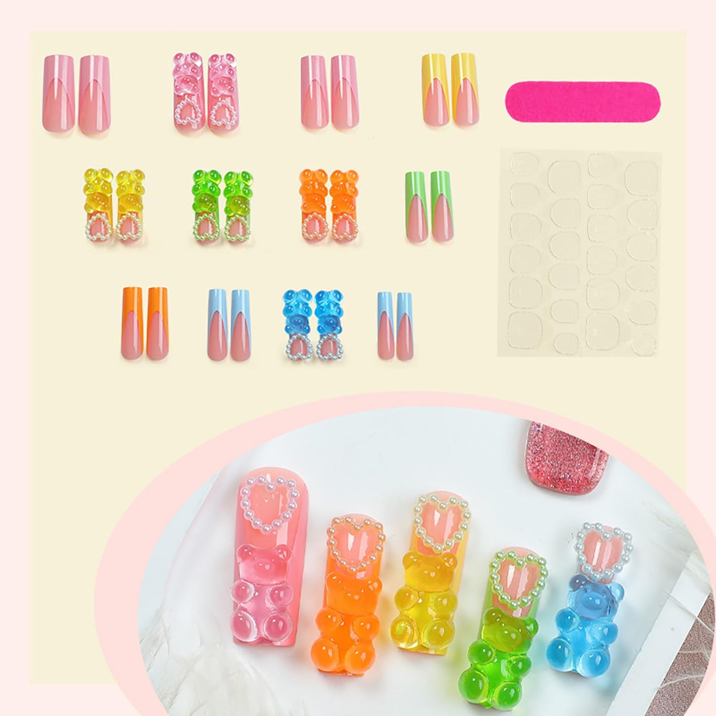 EYZOTSF Press on Nails Long Coffin Shaped Acrylic Square False Nails with Designs Artificial Extra Long Length Coffin Fake Nails with Charms Glue Stick ons Fingernails for Women Girls(XA10604)