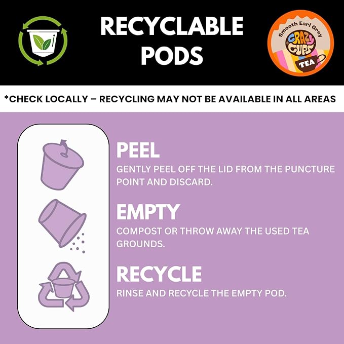 Crazy Cups Smooth Earl Grey Tea Pods, 22 Count | Kosher Certified Black Tea Blend with Licorice Root & Star Anise, K Cup Compatible, Bold Bergamot Flavor, Gluten Free, Vegan