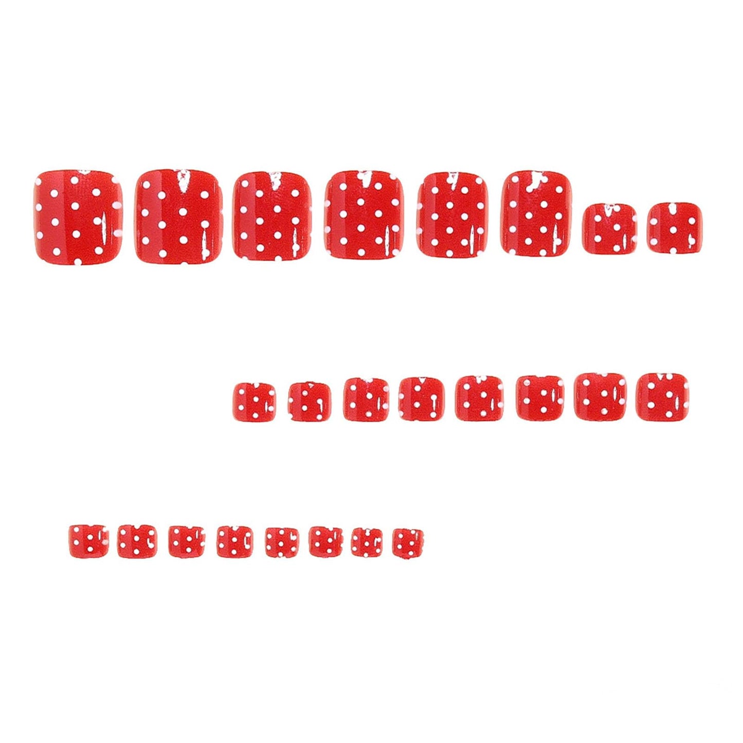 RUOKEXIN Short Press on Toenails Square Fake Toenails with White Spots Designs Red Toe Nail Press ons Sparkly Artificial Nails for Women 24Pcs