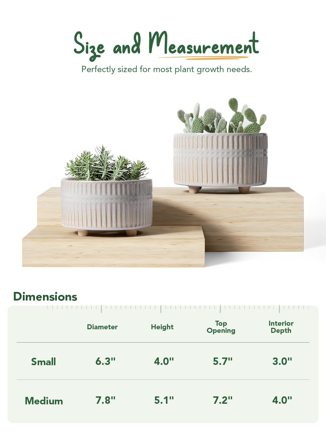 LE TAUCI Succulent Pots, 6.5+8 Inch Ceramic Indoor Plant Pot with Drainage Hole, Shallow Round Succulent Planters, Set of 2, Reactive Glaze Star White