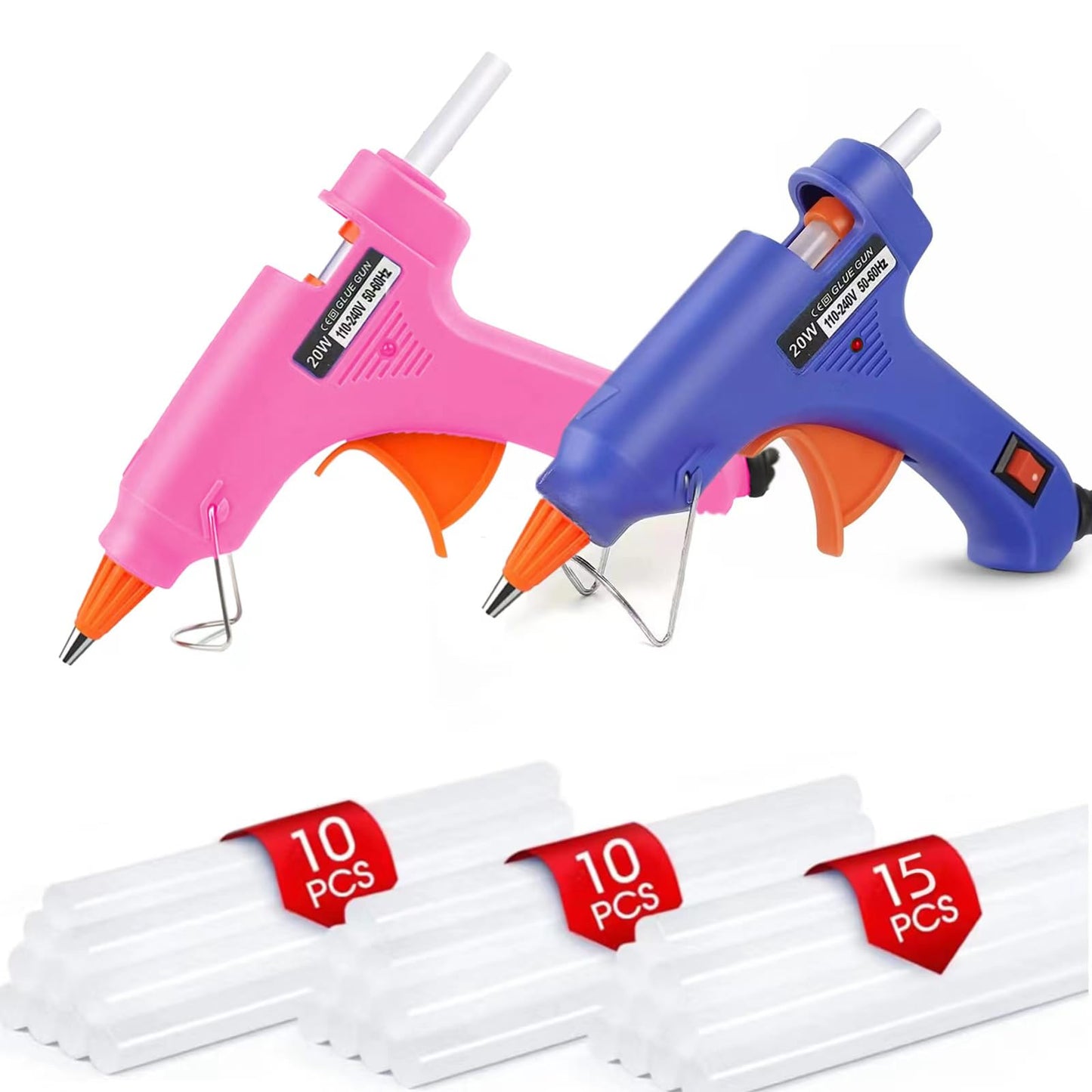 ZFYOUNG Mini Hot Glue Gun 2-Pack Blue Pink 35pcs Hot Glue Sticks for Quick Fix Artist DIY Art Home 20w