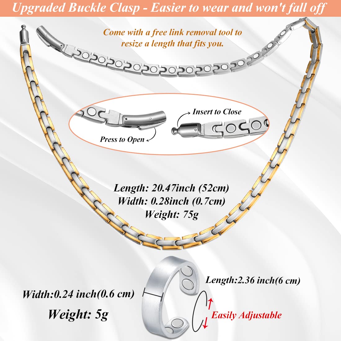 Cigmag Titanium Necklace for Men Women - Magnetic Necklace Ultra Strength Magnets - with Adjustable Sizing Tool and Present Box
