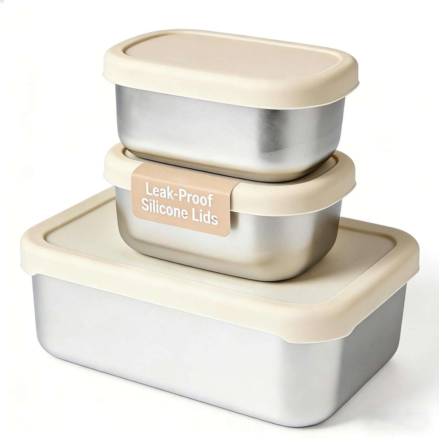 Koocovel Leak Proof Stainless Steel Bento Box Set - 3-Piece, Metal Lunch Box with Silicone Lid, Dishwasher Safe, Stainless Steel Lunch Box Containers for Home, Office, Camping (1 x 34 oz + 2 x 8.8 oz)