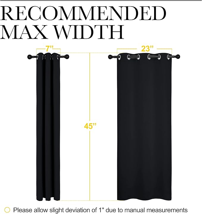 NICETOWN Living Room Blackout Curtains and Drapes, Black Solid Thermal Insulated Grommet Blackout Drapery Panels for Window (2 Panels, 29 inches Wide by 45 inches Long, Black)