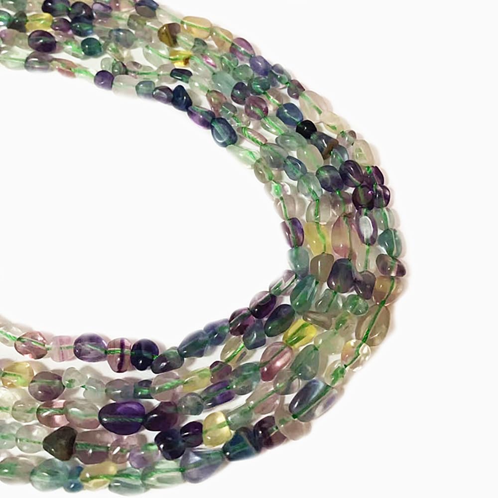 jodaying 6-8mm Natural Mutilcolor Fluorite Nuggets Oval Free Tumbled Pebble Semi Precious Gemstone Loose Stone Beads Approx 15.5 inch for DIY Jewelry Making