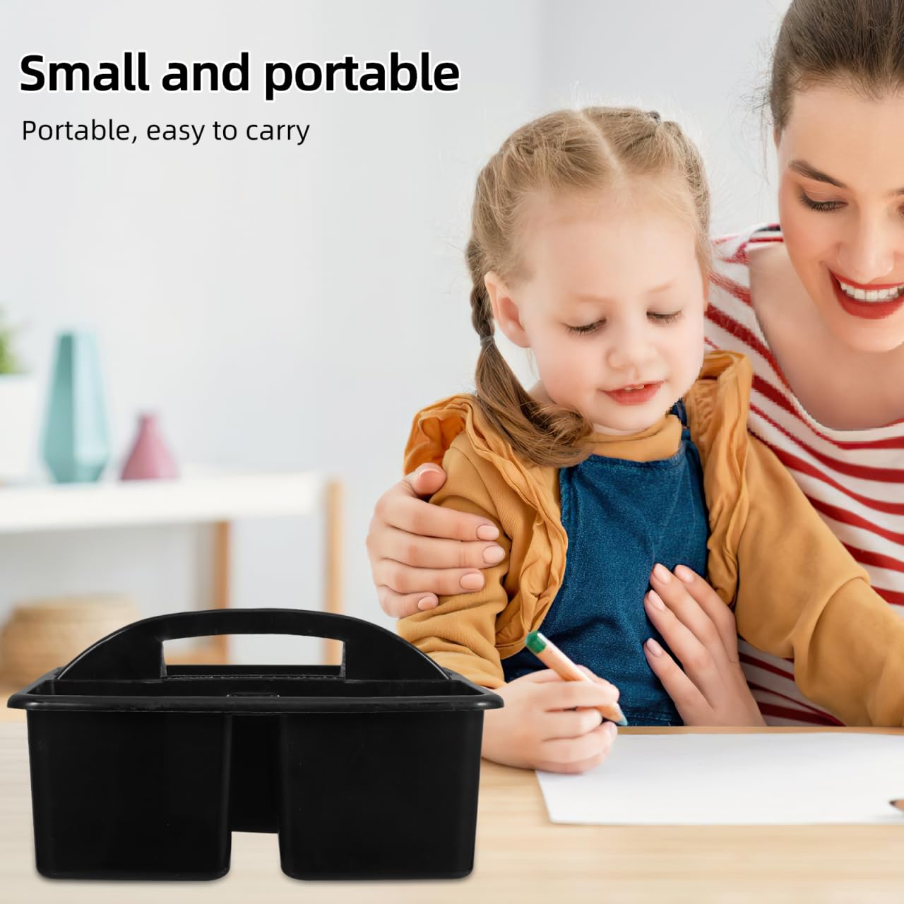 NUOBESTY 3-Compartment Plastic Caddy Organizer with Handle for Classroom Art Supplies and Kids Craft Storage