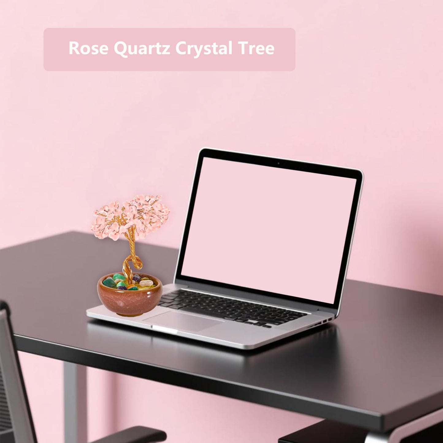 Rose Quartz Crystal Tree,Handmade Love Tree for Romance, Emotional Healing Feng Shui Crystal Tree with Copper Wire and Ceramic Base, Office Desk Decor, Birthday Gift for Women