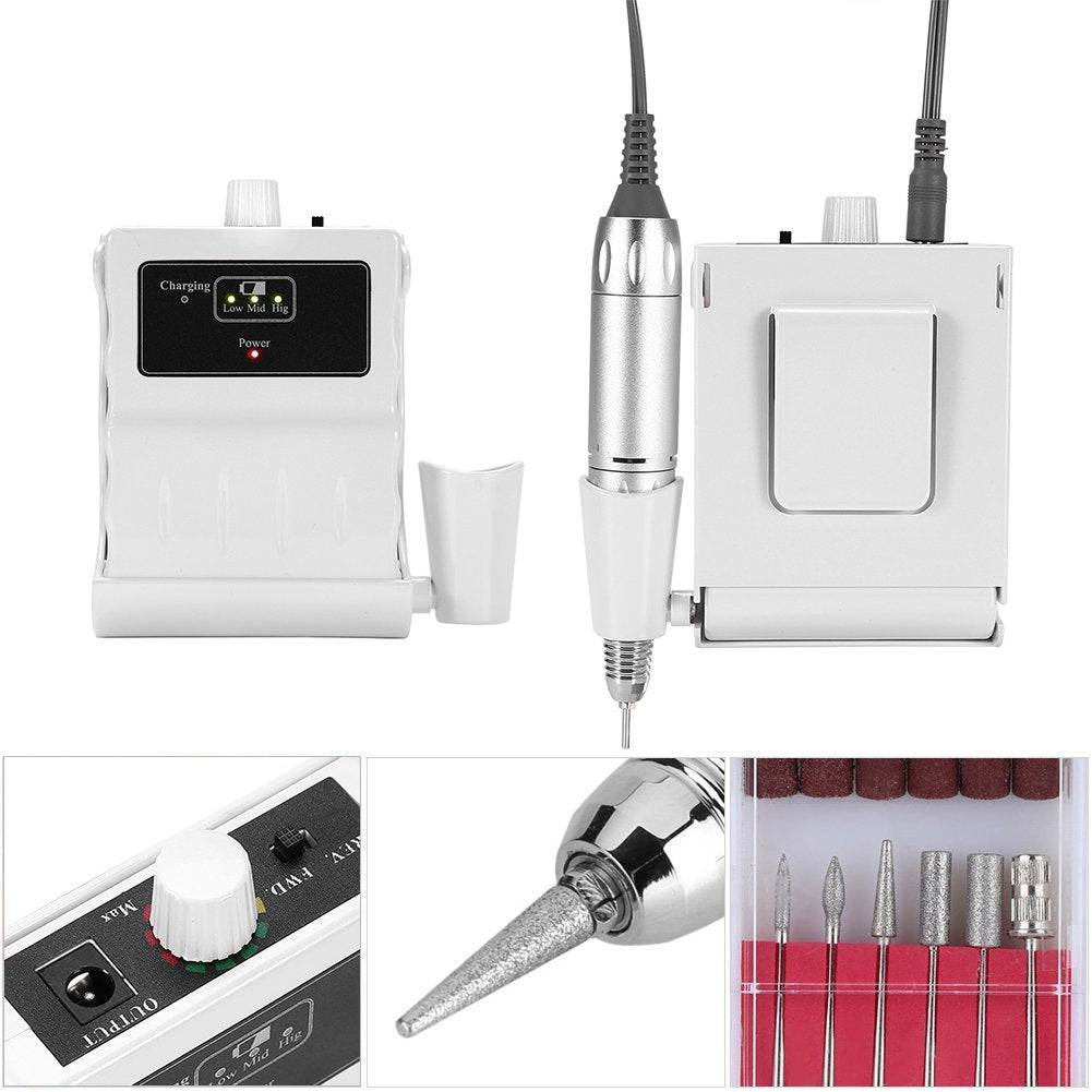 30000 RPM Nail File Drill Machine, Portable Nail Drill E File Machine for Acrylic Nails Rechargeable Polishing Buffer Smooth Nails Device Tool Set Nail Filer for Home Salon Manicure Tools (White)