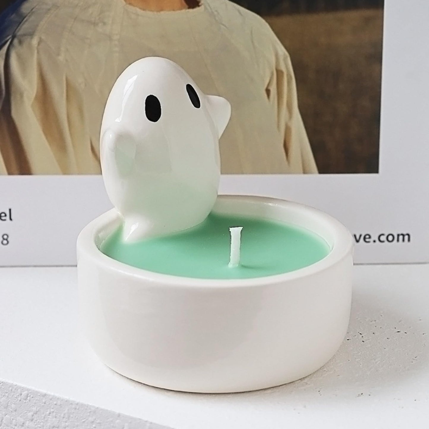Lucklybestseller Cute Cartoon Small Ghost Candle Holder,White Handmade Ceramic Candlestick,Tea Light Holders,Halloween Decorative Candlestick,Gift for Lovers Mothers Friends(Ghost)