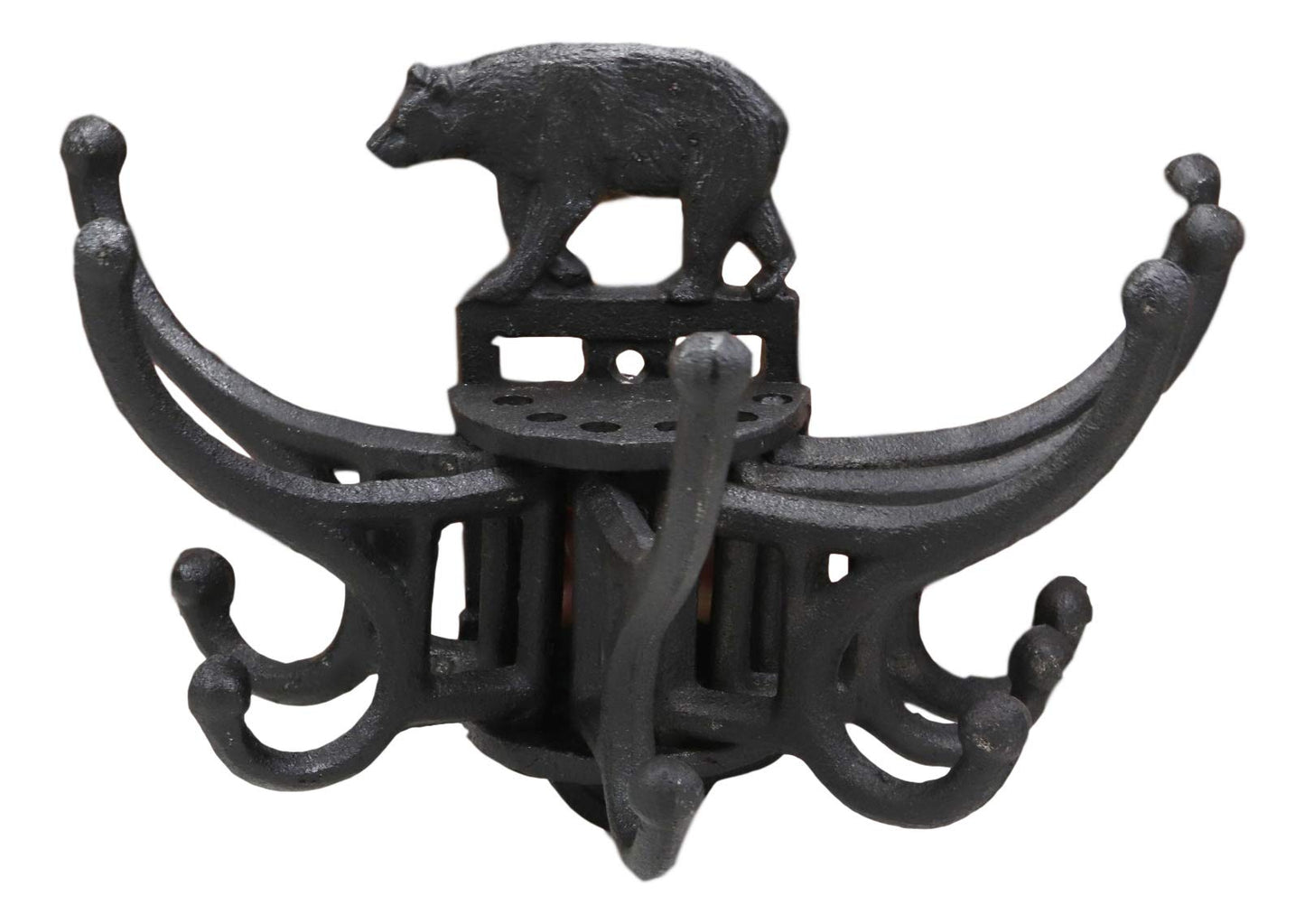 Ebros Cast Iron Rustic Forest Black Bear Free Spinning Movable Hanging Wall Hooks 9" Wide Western Bears Themed Mount Hook for Coats Hats Keys Leashes Backpacks Cabin Lodge Country Accent Decor