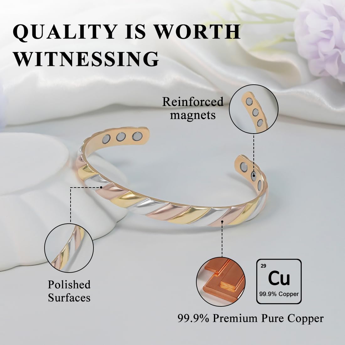 Vicmag Copper Bracelet for Women Men Magnetic Bracelet with Ultra Strength Magnets 100% Solid Pure Copper Gift (Tricolor)