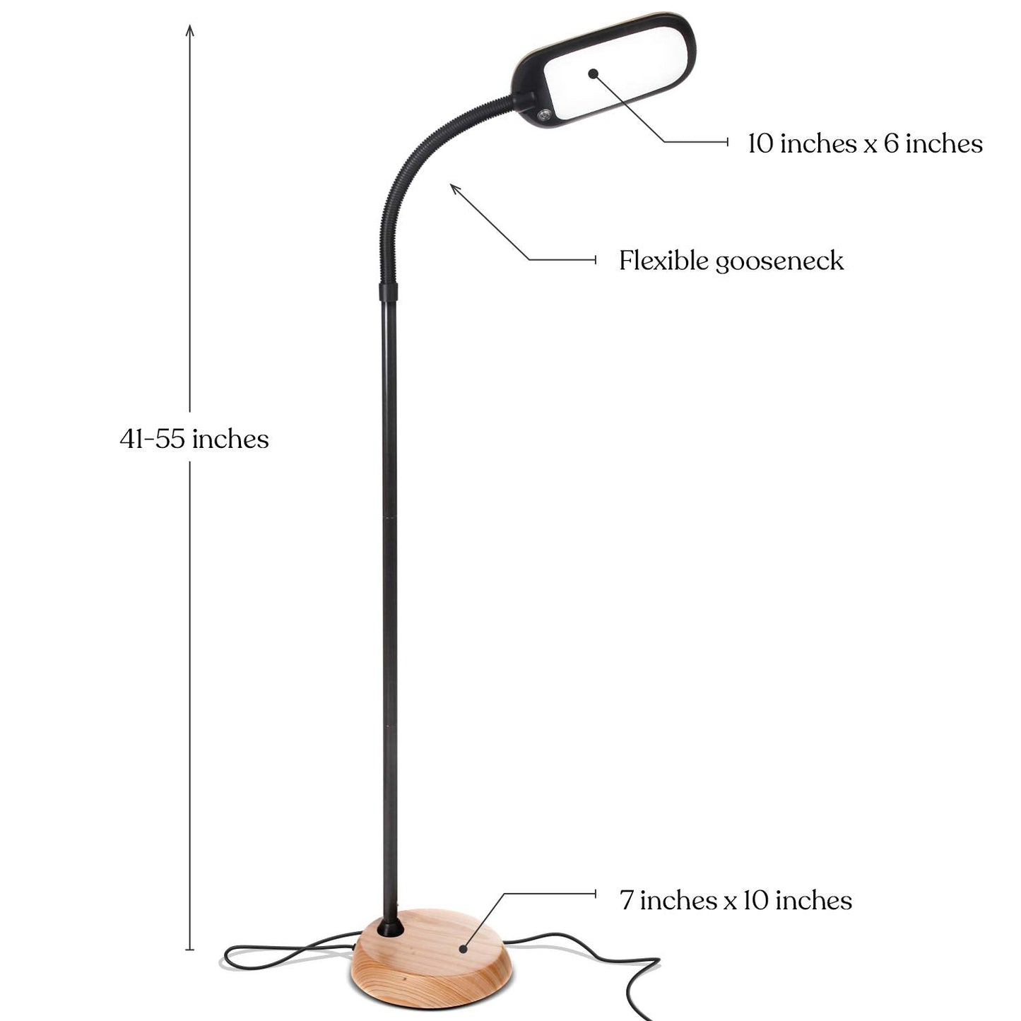 Brightech Litespan Slim LED Floor Lamp - Modern Reading Light Over Chair for Living Rooms & Offices, Tall With Adjustable Gooseneck, Crafts Work Light, Dimmable Standing for Bedroom - Wood