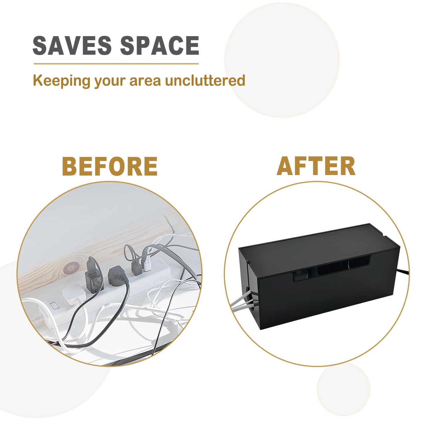 Cable Cord Organizer Box, 2 Open Slots Cords Hider Box, Under Desk Power Strip Organizer and Floor Cables Storage, Black
