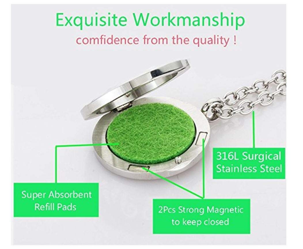 Aromatherapy Essential Oil Diffuser Stainless Steel Silver Magnetic Locket Pendant 2 Sizes Chain Necklace, Refill Pads & Diffuser Bracelet in a Velvet Bag (Unicorn)