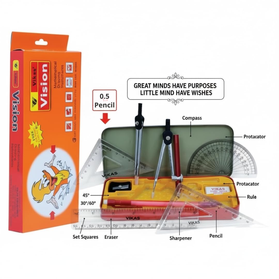 Vikas Vision + Geo World Geometry Box Combo | Metal Geometry Boxes with Full Math Instrument Kit | Ideal for Class 4–12 & Engineering Students | Exam-Ready School Combo Set