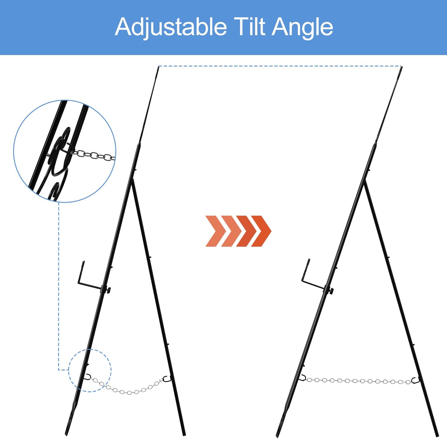 1 PC Black Easel Stand for Sign, Metal Sign Holder, Adjustable Wedding Sign Stand with Chain Support, Sign Holder for Display, Party Painting.