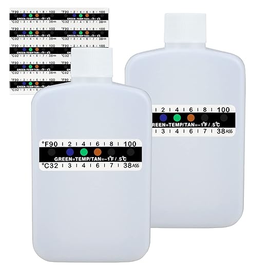 Urine Test Complete Kit Includes 2 Translucent Travel Portable Empty Bottles, 10 Adhesive Temperature Test Strips, Portable Travel Urine Test Bottle, Urine Test Kit