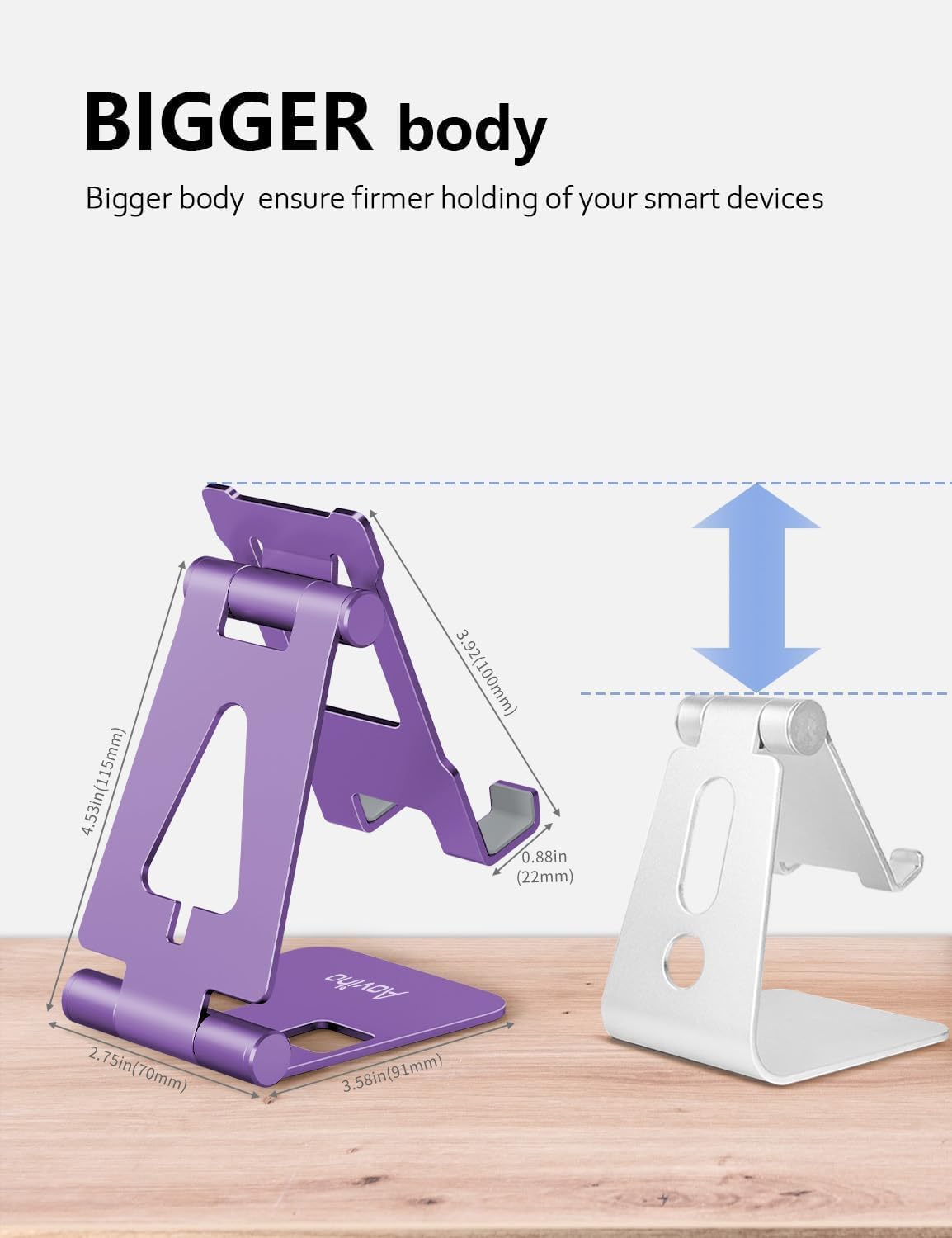 Cell Phone Stand for Desk, Adjustable Desktop Phone Holder Stand, Foldable Moblie Phone Dock for iPhone 15 14 13 12 11 Pro Xs Max Xr X 8 7 6 5 5s SE Nintendo Switch All Phones, Purple